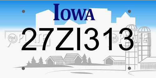 27ZI313 Iowa License Plate