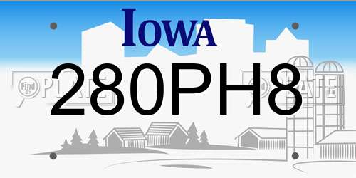 280PH8 Iowa License Plate