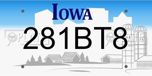 281BT8 Iowa License Plate