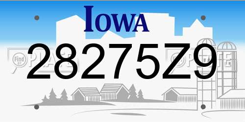 28275Z9 Iowa License Plate