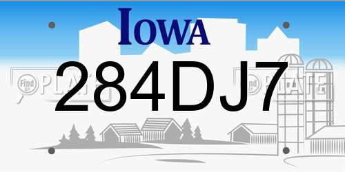 284DJ7 Iowa License Plate