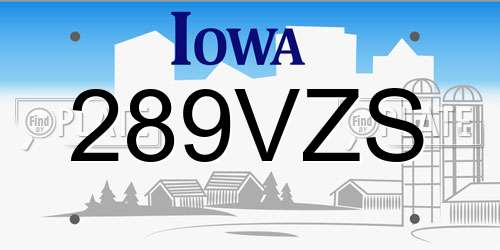 289VZS Iowa License Plate