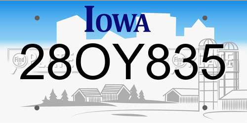 28OY835 Iowa License Plate