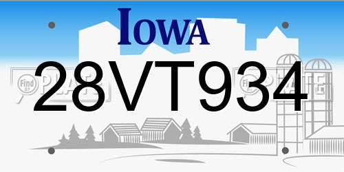 28VT934 Iowa License Plate
