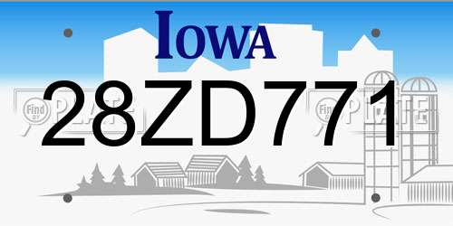 28ZD771 Iowa License Plate