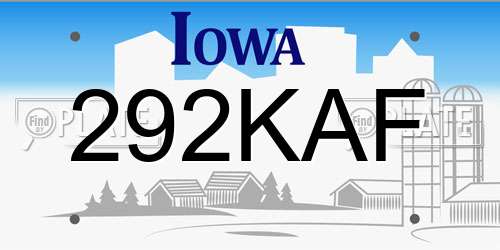 292KAF Iowa License Plate