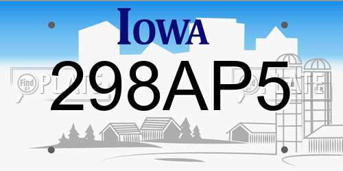 298AP5 Iowa License Plate