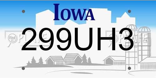 299UH3 Iowa License Plate