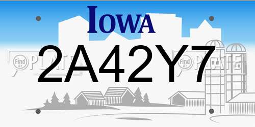 2A42Y7 Iowa License Plate