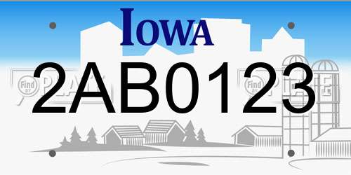 2AB0123 Iowa License Plate