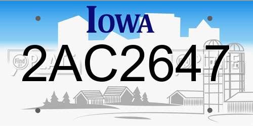 2AC2647 Iowa License Plate