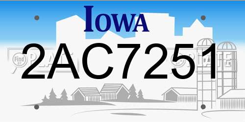 2AC7251 Iowa License Plate
