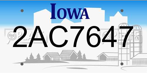2AC7647 Iowa License Plate