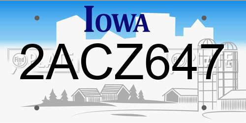 2ACZ647 Iowa License Plate
