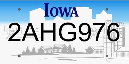 2AHG976 Iowa License Plate