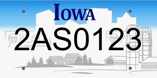 2AS0123 Iowa License Plate