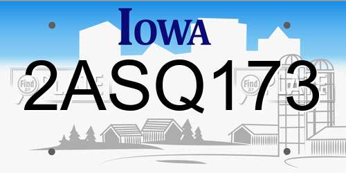 2ASQ173 Iowa License Plate