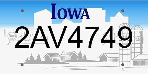 2AV4749 Iowa License Plate