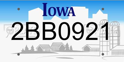 2BB0921 Iowa License Plate