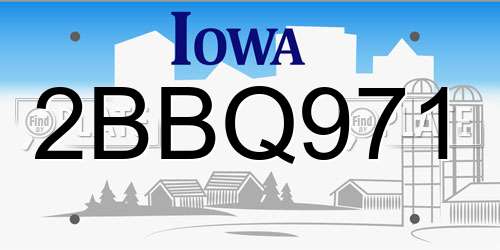 2BBQ971 Iowa License Plate