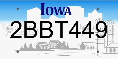 2BBT449 Iowa License Plate