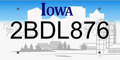 2BDL876 Iowa License Plate