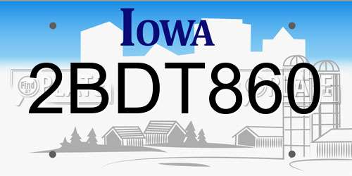 2BDT860 Iowa License Plate