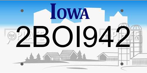 2BOI942 Iowa License Plate