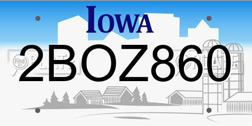 2BOZ860 Iowa License Plate