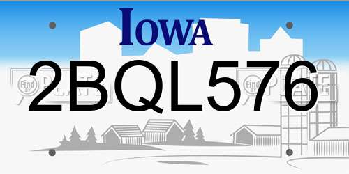 2BQL576 Iowa License Plate