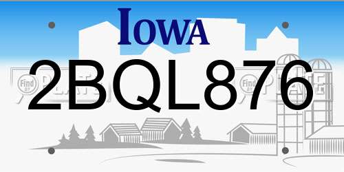 2BQL876 Iowa License Plate