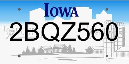 2BQZ560 Iowa License Plate