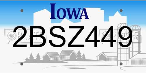 2BSZ449 Iowa License Plate
