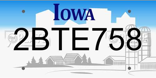 2BTE758 Iowa License Plate