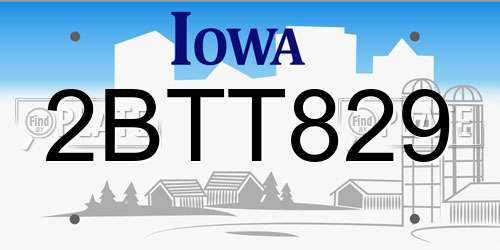 2BTT829 Iowa License Plate