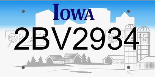 2BV2934 Iowa License Plate