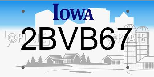 2BVB67 Iowa License Plate