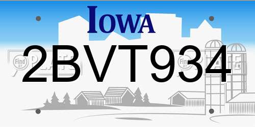 2BVT934 Iowa License Plate