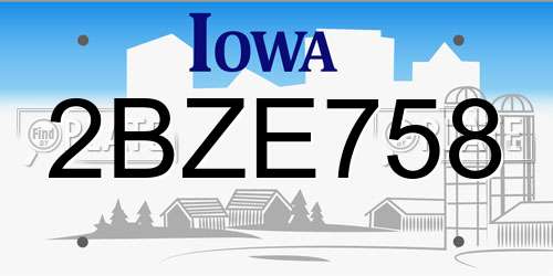2BZE758 Iowa License Plate
