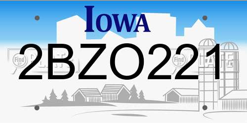 2BZO221 Iowa License Plate