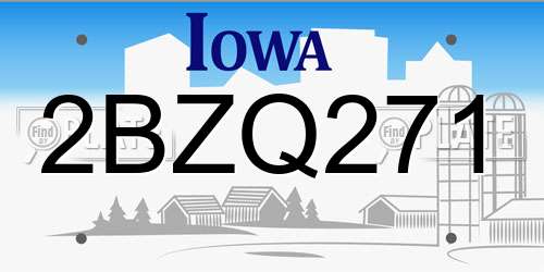 2BZQ271 Iowa License Plate