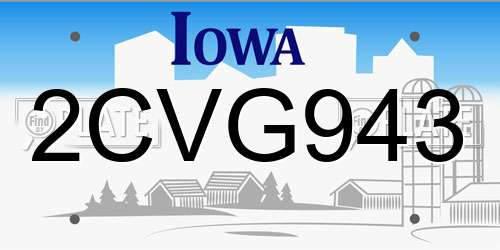 2CVG943 Iowa License Plate