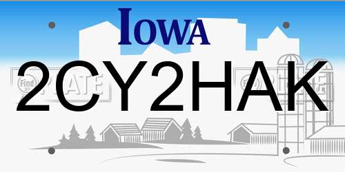 2CY2HAK Iowa License Plate