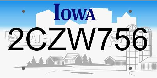 2CZW756 Iowa License Plate