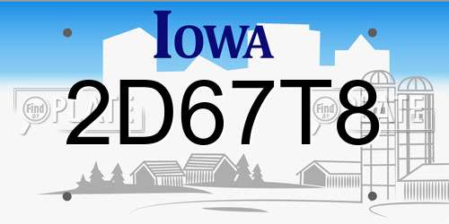 2D67T8 Iowa License Plate