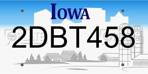 2DBT458 Iowa License Plate