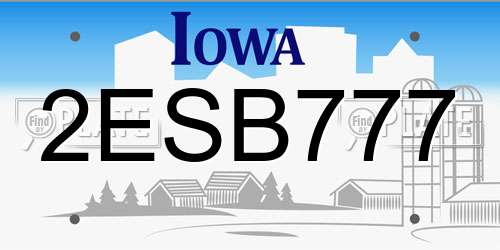 2ESB777 Iowa License Plate