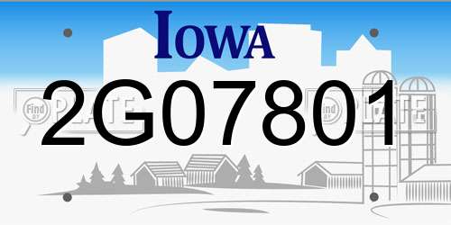 2G07801 Iowa License Plate