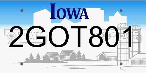 2GOT801 Iowa License Plate