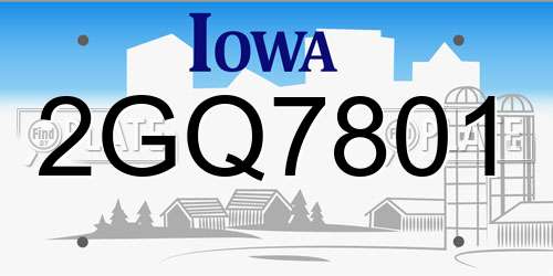 2GQ7801 Iowa License Plate